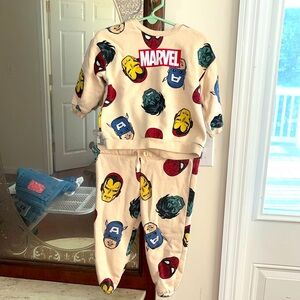 H&M Marvel Cream Sweatsuit with Multiple superhero’s printed on Entire Sweatsuit